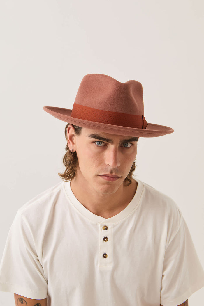 Unisex Eames Fedora in the color Teak/Caramel - Men's Front View