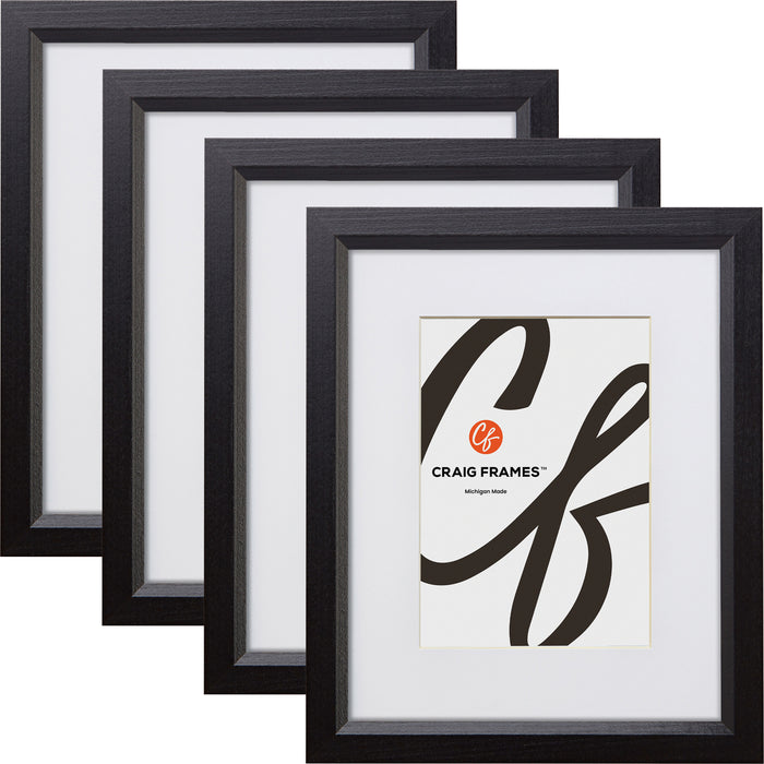 Economy .875", Matted Ebony Hardwood Picture Frame - 4 Piece Set