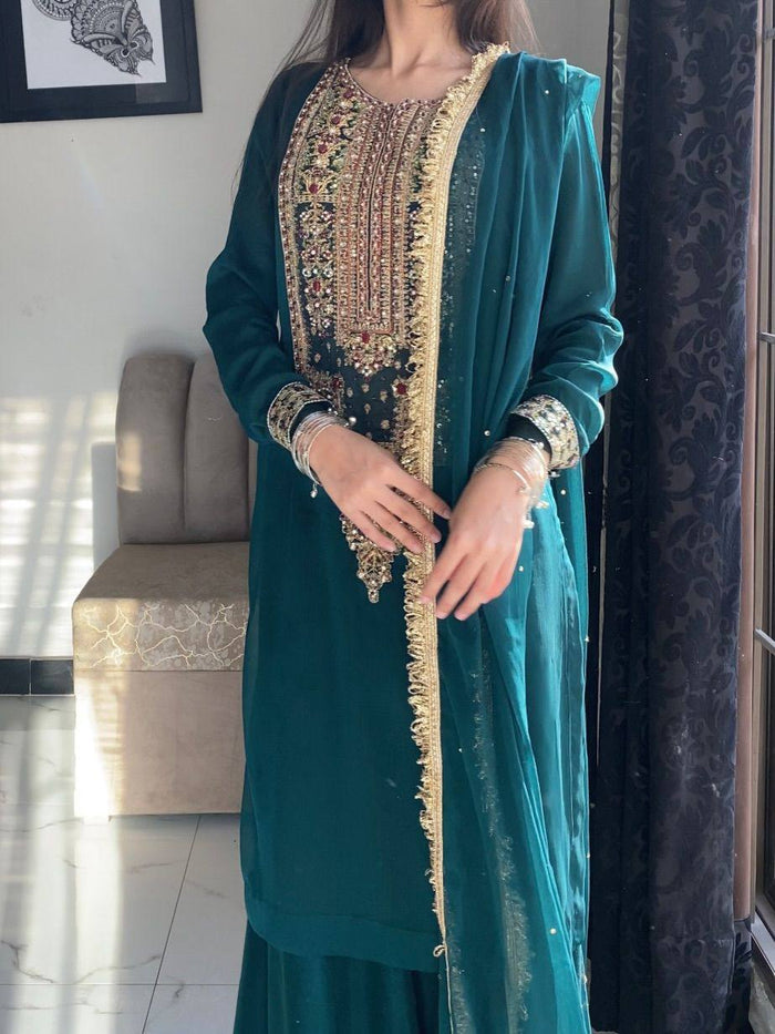 Elegant Suit with Golden Embroidery
