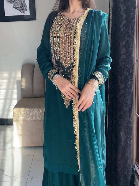 Elegant Suit with Golden Embroidery