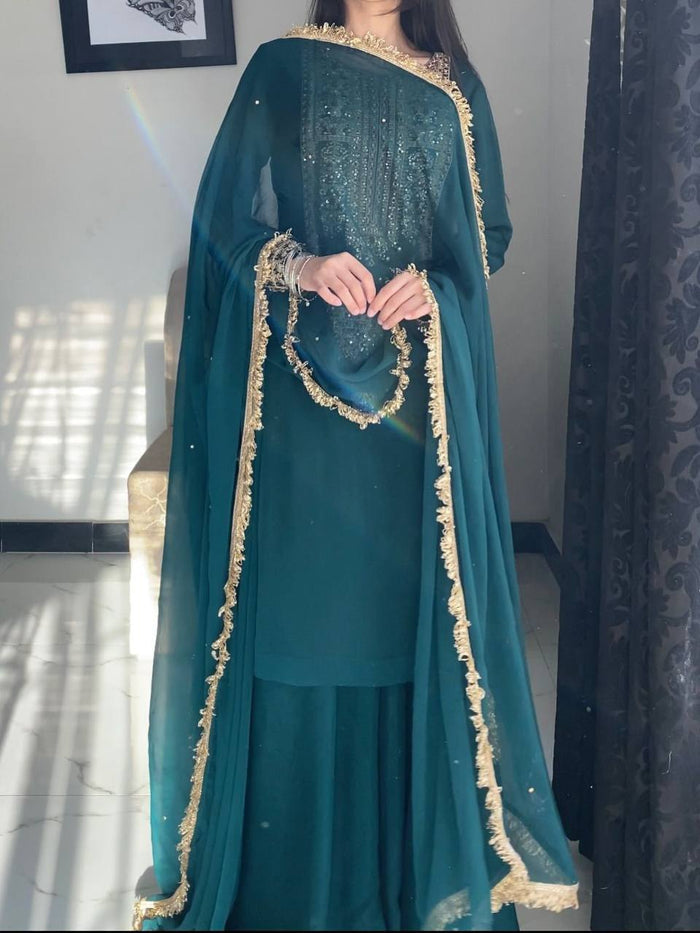 Elegant Suit with Golden Embroidery