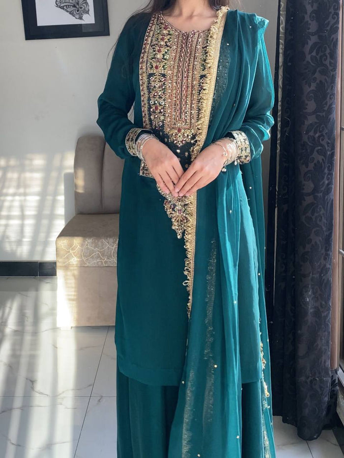 Elegant Suit with Golden Embroidery
