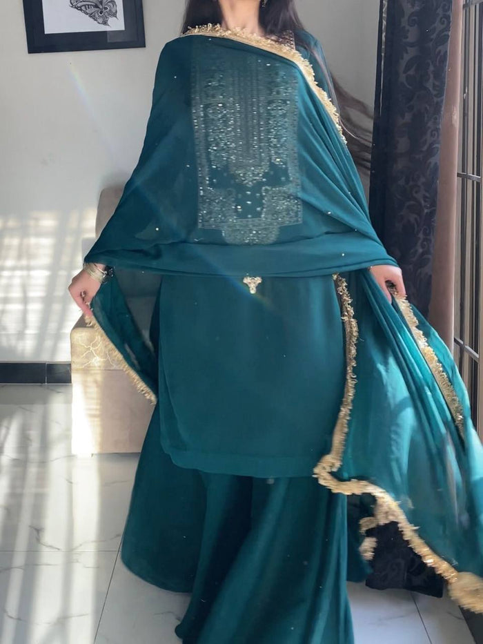 Elegant Suit with Golden Embroidery