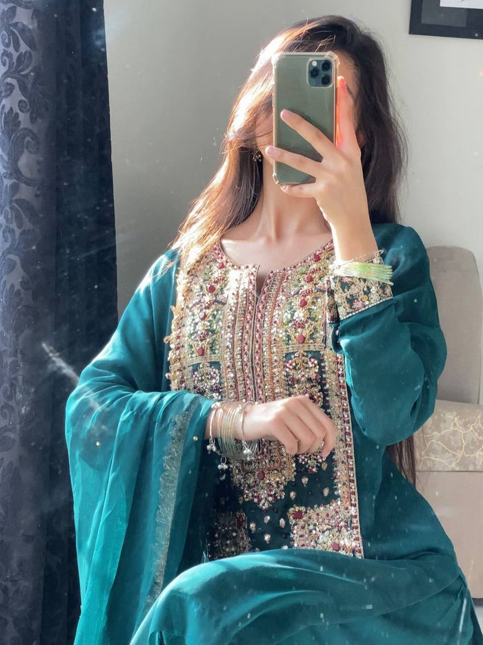 Elegant Suit with Golden Embroidery