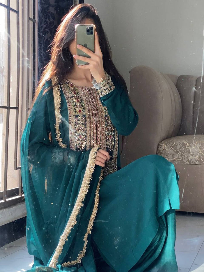 Elegant Suit with Golden Embroidery