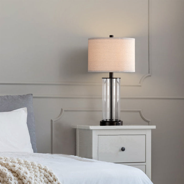Ensemble lampe de table en verre Quinita 23" avec commande tactile, ampoules LED et ports USB