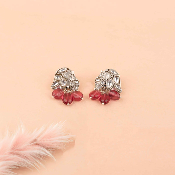 Essence Dual Leaf Kundan Pink Drop Earring