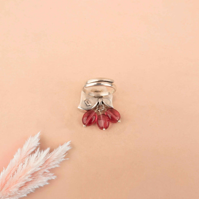 Essence Dual Leaf Kundan Pink Drop Ring
