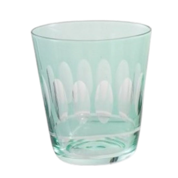 The CREATIVE COOP ETCHED GLASS WITH DESIGN, VARIOUS COLORS features six artisan pastel glasses, each with a unique etched pattern—ideal for those who love distinctive colored glassware.