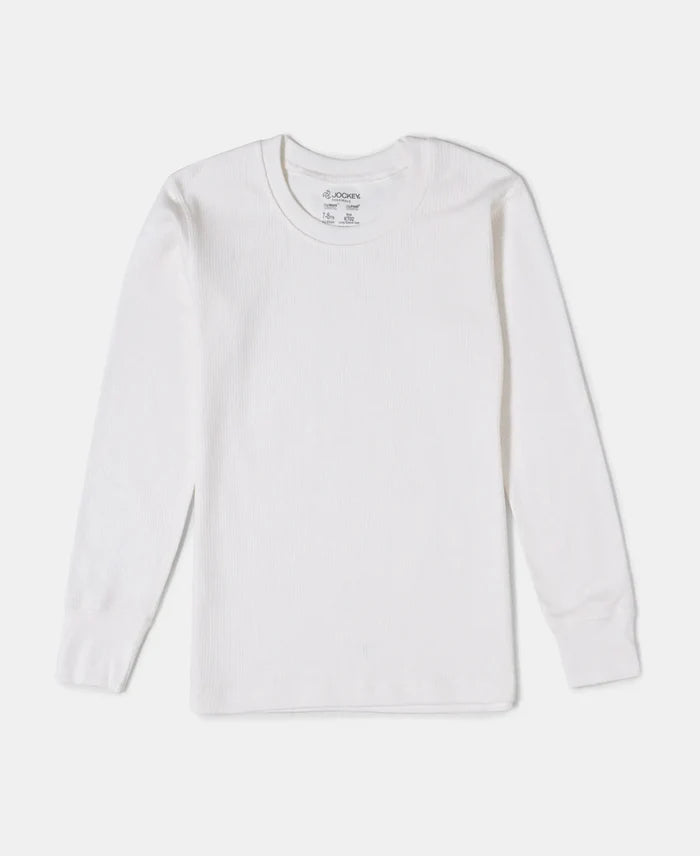 Kid's Super Combed Cotton Rich Full Sleeve Thermal Undershirt with StayWarm Treatment - Off White-1
