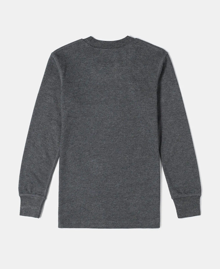 Kid's Super Combed Cotton Rich Full Sleeve Thermal Undershirt with StayWarm Treatment - Charcoal Melange-2