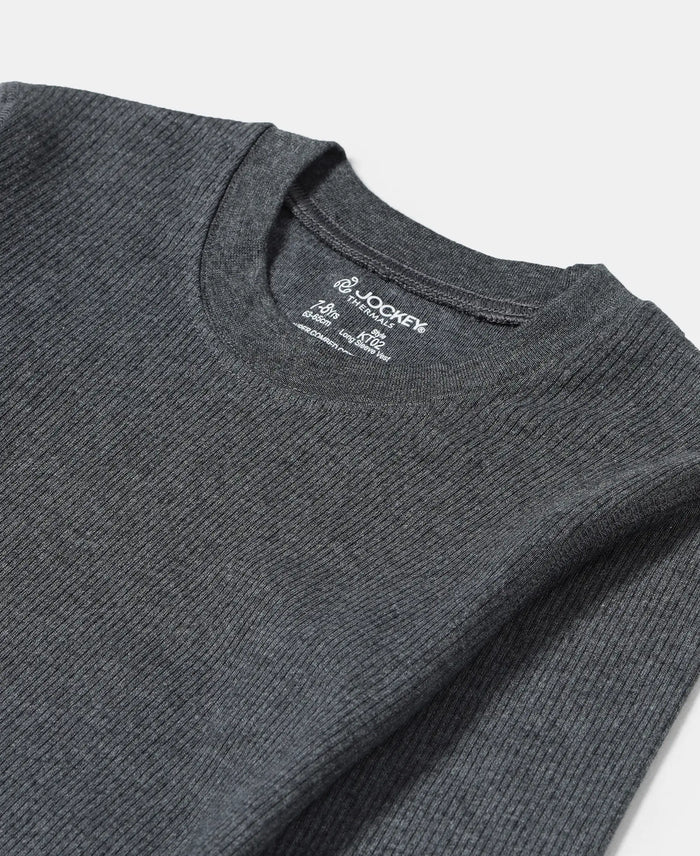 Kid's Super Combed Cotton Rich Full Sleeve Thermal Undershirt with StayWarm Treatment - Charcoal Melange-3