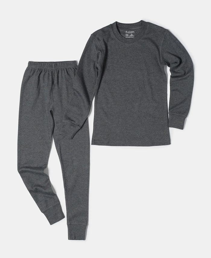 Kid's Super Combed Cotton Rich Full Sleeve Thermal Undershirt with StayWarm Treatment - Charcoal Melange-4
