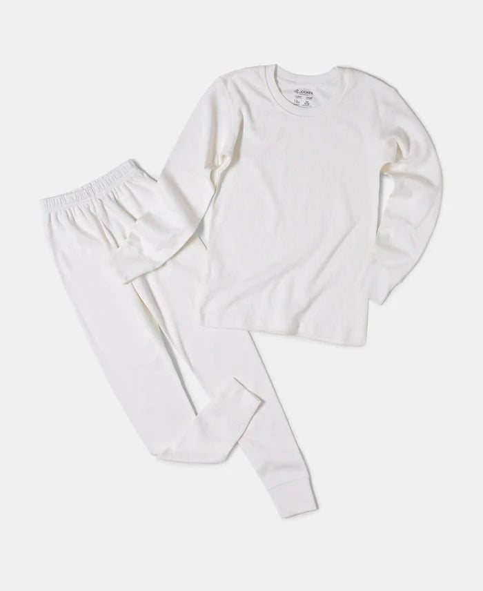 Kid's Super Combed Cotton Rich Full Sleeve Thermal Undershirt with StayWarm Treatment - Off White-4