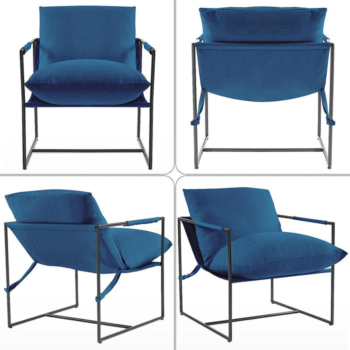 Fauteuil d'appoint capitonné à structure métallique moderne Cliatt pour salon - Grande taille