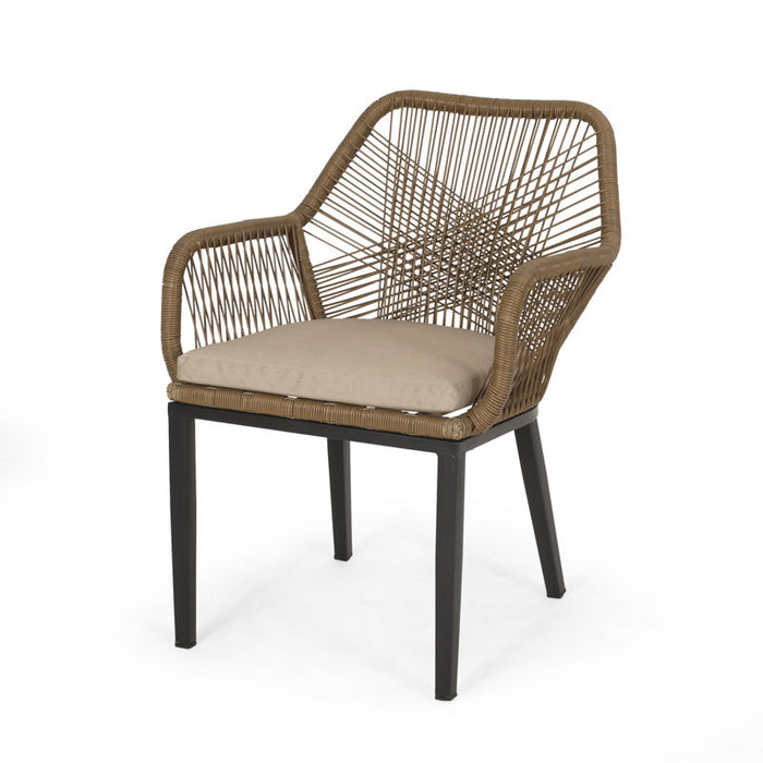 Fauteuil de salle à manger d'extérieur Faygrove avec coussin, couleur marron clair
