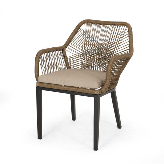 Fauteuil de salle à manger d'extérieur Faygrove avec coussin, couleur marron clair