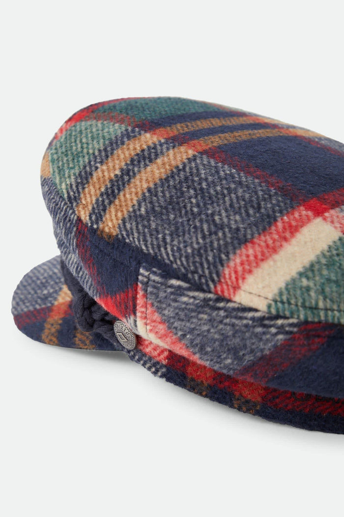Unisex Fiddler Fisherman Cap in the color Navy/Green/Red/Cream - Additional Laydown image