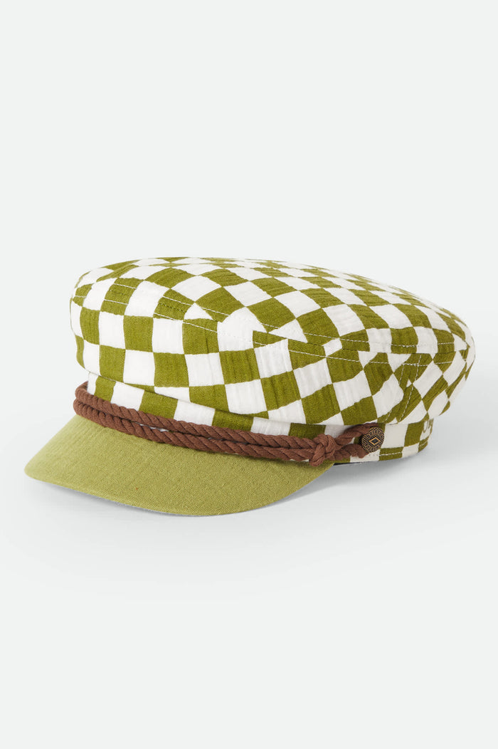 Women's Fiddler Fisherman Cap in the color Sublime Green Checker Board - Front Product View