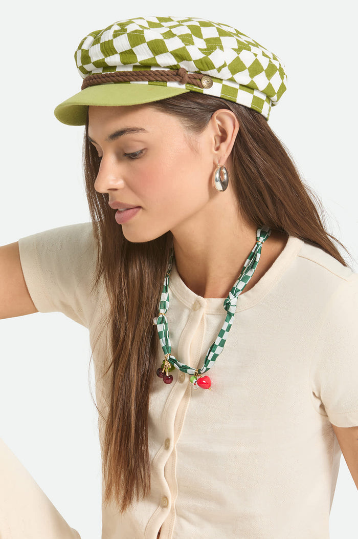 Women's Fiddler Fisherman Cap in the color Sublime Green Checker Board - Women's Side View