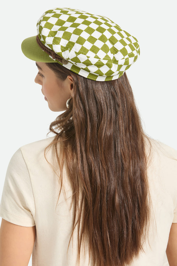 Women's Fiddler Fisherman Cap in the color Sublime Green Checker Board - Women's Back View