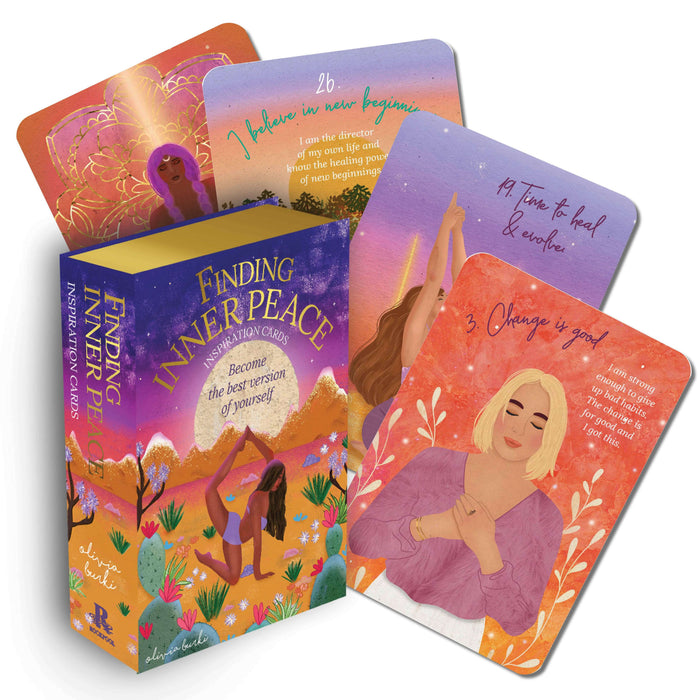 Set of 'Finding Inner Peace' inspirational cards with colorful designs and text.