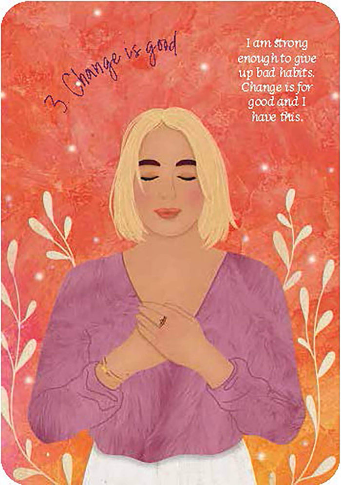Illustration of a woman with text about change on a red background