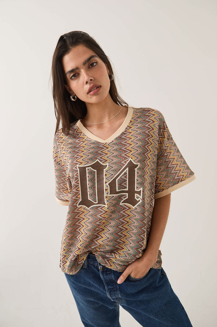 Women's Football Oversized Mesh Jersey in the color Multi Color Zigzag - Additional Fit image