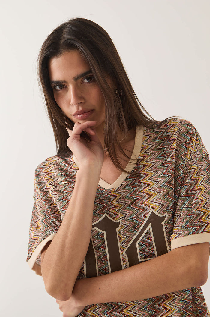 Women's Football Oversized Mesh Jersey in the color Multi Color Zigzag - Additional Fit image