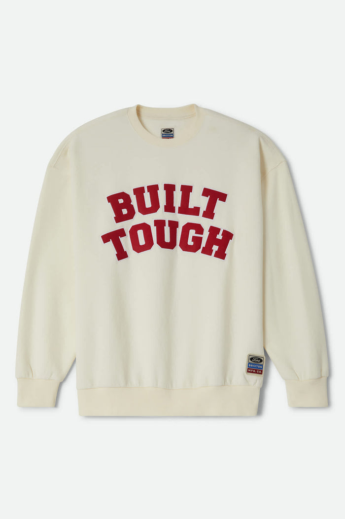 Women's Ford Built Tough Crew Fleece in the color Wimbledon White - Front Product View