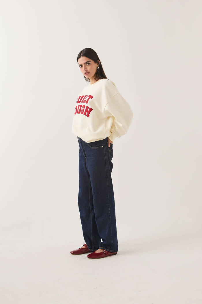 Women's Ford Built Tough Crew Fleece in the color Wimbledon White - Women's Side View