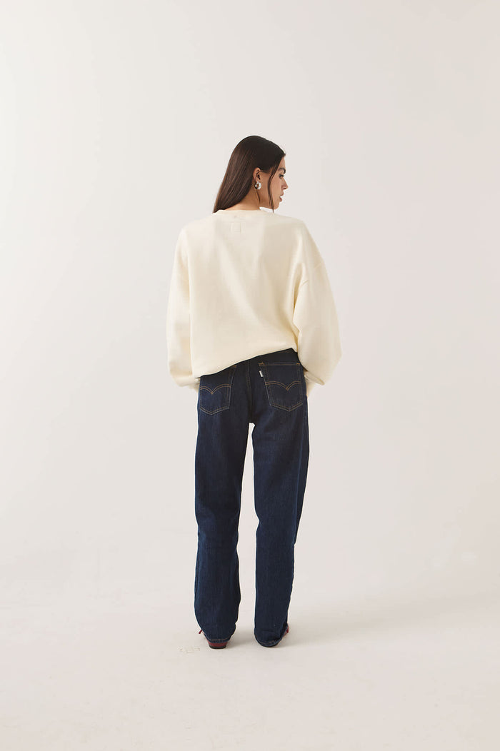 Women's Ford Built Tough Crew Fleece in the color Wimbledon White - Women's Back View