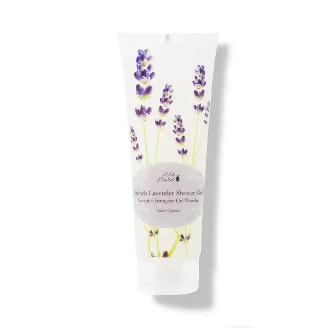 French Lavender Shower Gel 237ml tube with floral design, perfect for a calming shower experience.