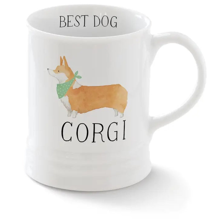 The FRINGE STUDIO - CERAMIC CORGI MUG by PET SHOP BY FRINGE STUDIO features a corgi in a green polka-dot bandana with "BEST DOG" above and "CORGI" below—an adorable mug for tea or coffee-loving corgi fans.