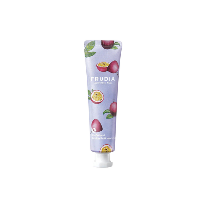 FRUDIA My Orchard Passion Hand Cream offers intense hydration and nourishment for dry hands. Formulated with Shea Butter and Pomegranate Fruit Extract, it deeply moisturizes while protecting the skin's barrier. Enriched with Grape Seed Oil and Panthenol, this hand cream softens and revitalizes the skin, leaving it smooth and refreshed. The lightweight, non-greasy formula absorbs quickly, providing a sweet and fruity scent for a luxurious hand care experience. Perfect for daily use to keep your h