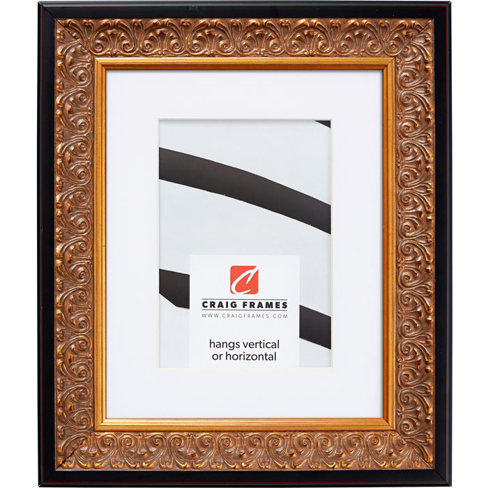 Furio 1.75", Distressed Gold and Black Matted Picture Frame