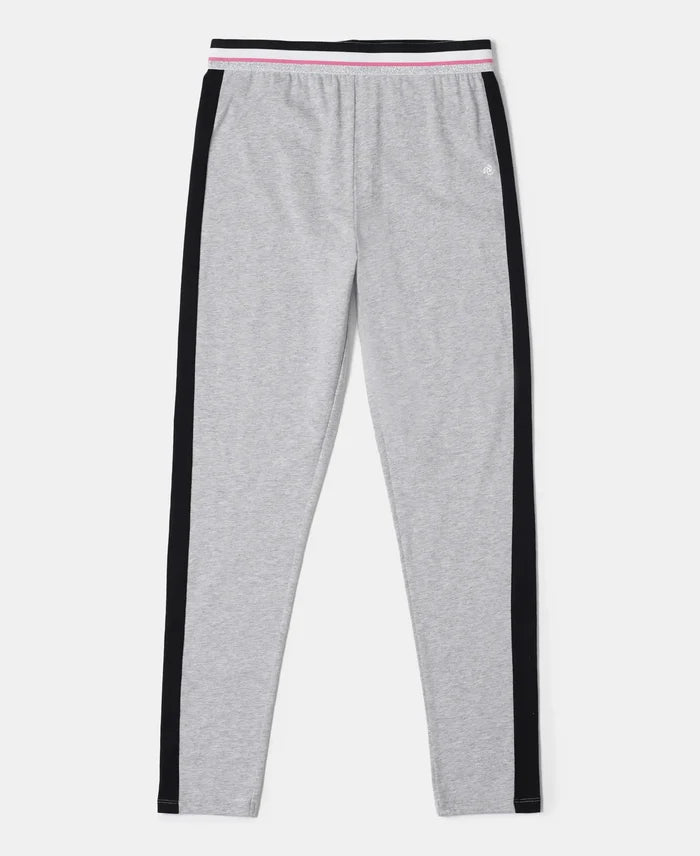 Super Combed Cotton Elastane Leggings with Contrast Side Panel - Light Grey Melange-1