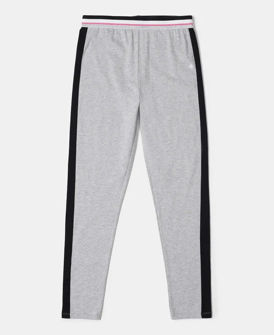 Super Combed Cotton Elastane Leggings with Contrast Side Panel - Light Grey Melange-1