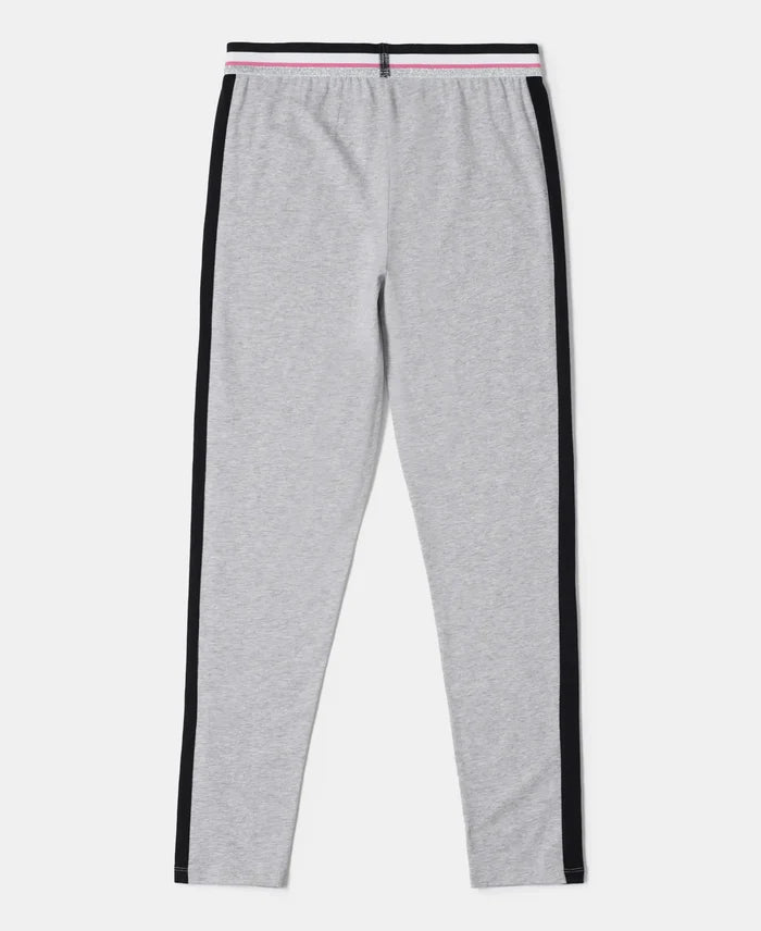 Super Combed Cotton Elastane Leggings with Contrast Side Panel - Light Grey Melange-2