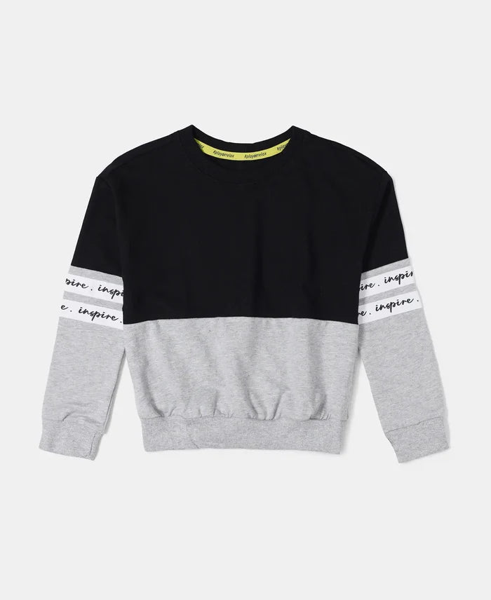 Super Combed Cotton French Terry Sweatshirt with Contrast Sleeve Taping - Black-1