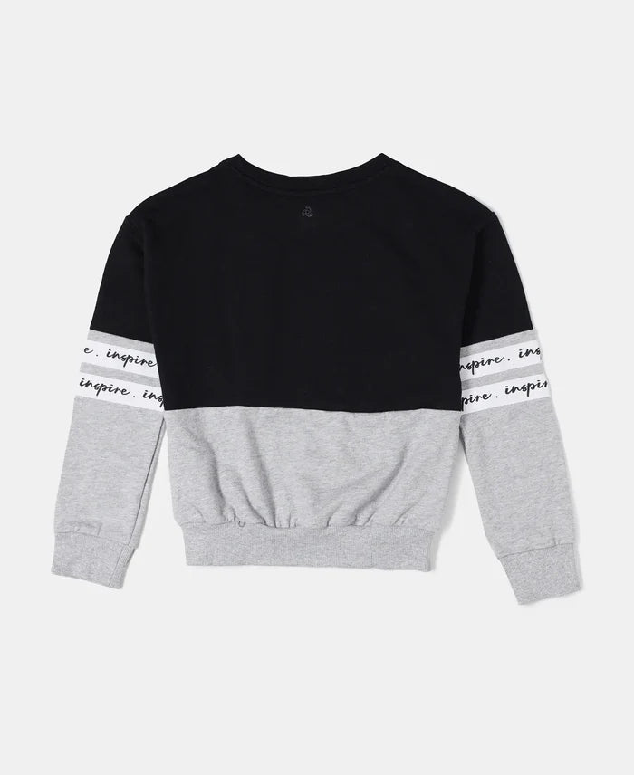 Super Combed Cotton French Terry Sweatshirt with Contrast Sleeve Taping - Black-2