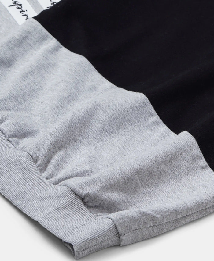 Super Combed Cotton French Terry Sweatshirt with Contrast Sleeve Taping - Black-3