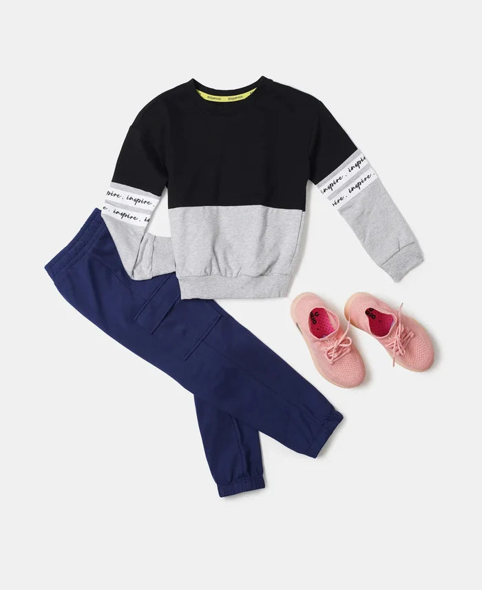 Super Combed Cotton French Terry Sweatshirt with Contrast Sleeve Taping - Black-4