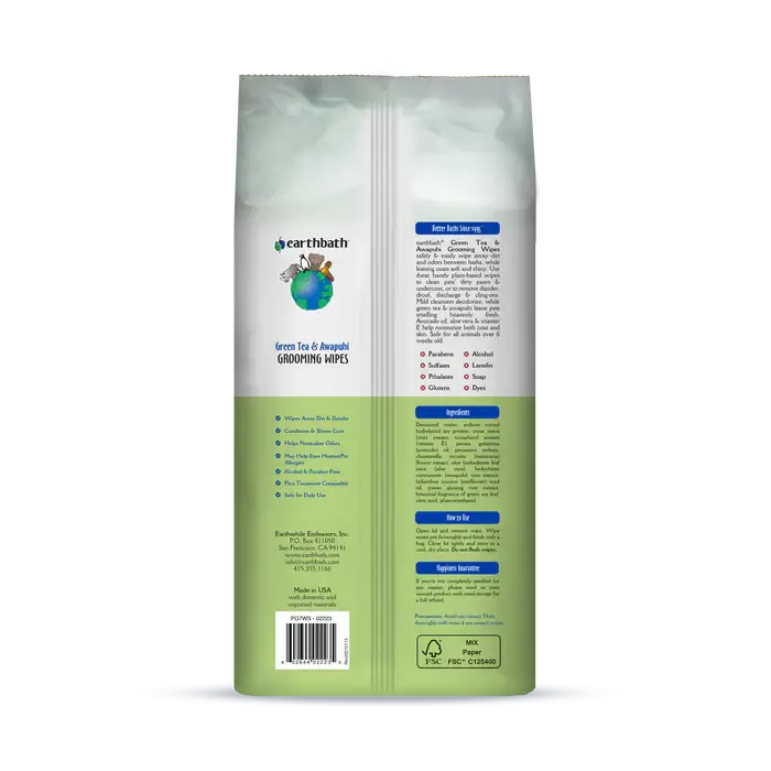Grooming Wipes Green Tea & Awapuhi for Dogs - Earthbath - 100's