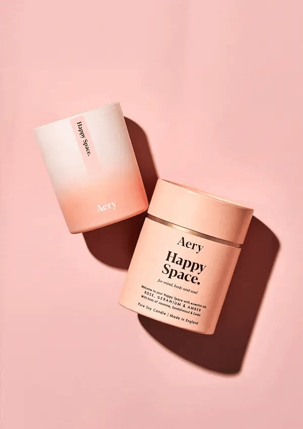 Happy Space Scented Candle - Rose Geranium and Amber - Aery Living