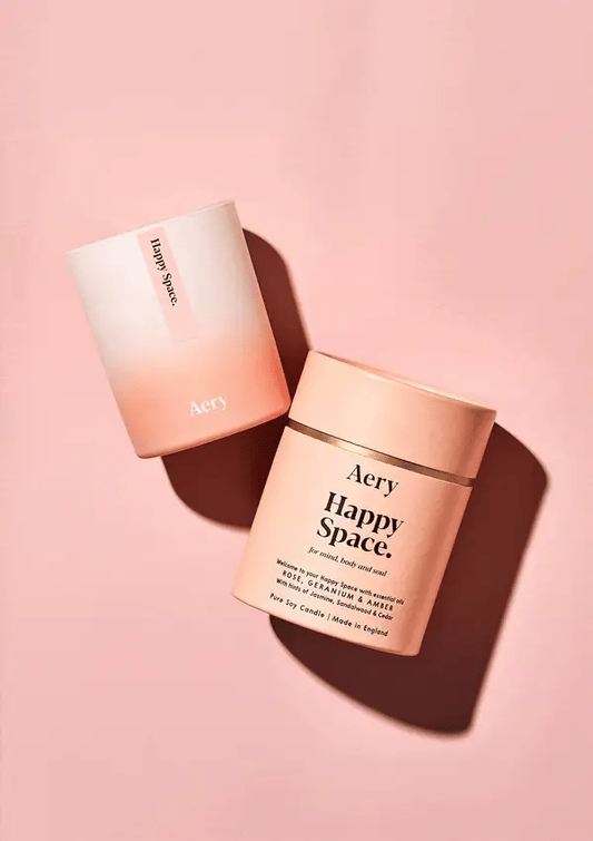 Happy Space Scented Candle - Rose Geranium and Amber - Aery Living