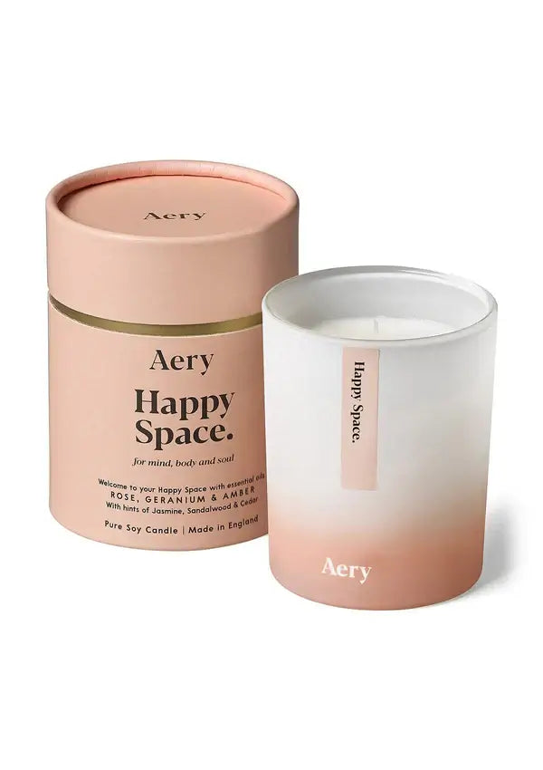 Happy Space Scented Candle - Rose Geranium and Amber - Aery Living