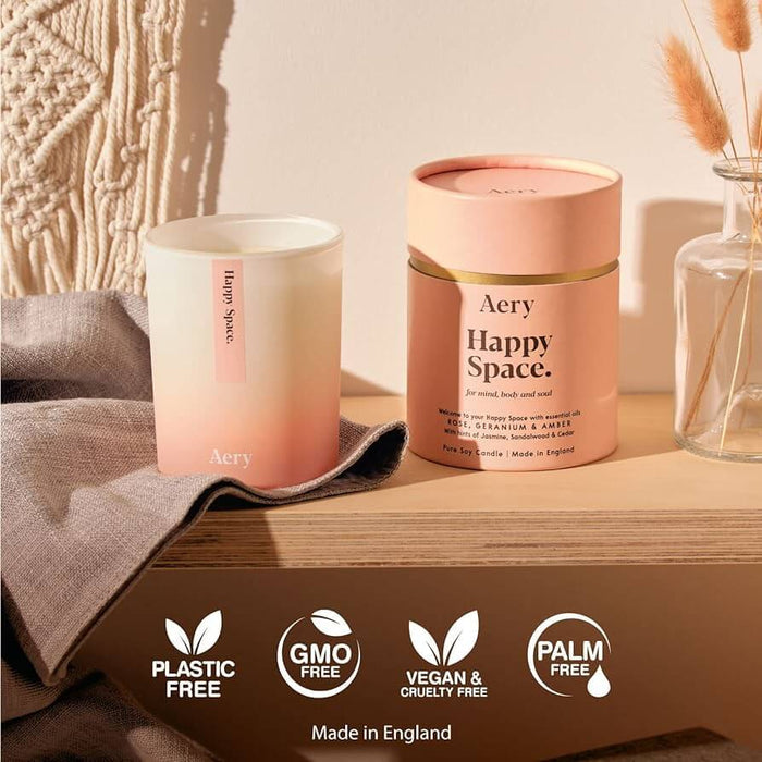 Happy Space Scented Candle - Rose Geranium and Amber - Aery Living