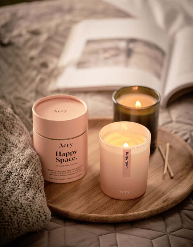 Happy Space Scented Candle - Rose Geranium and Amber - Aery Living