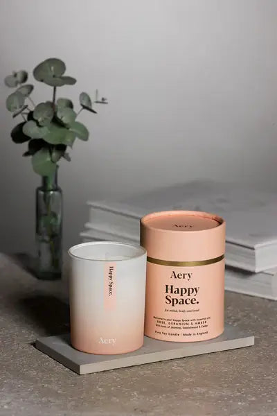 Happy Space Scented Candle - Rose Geranium and Amber - Aery Living
